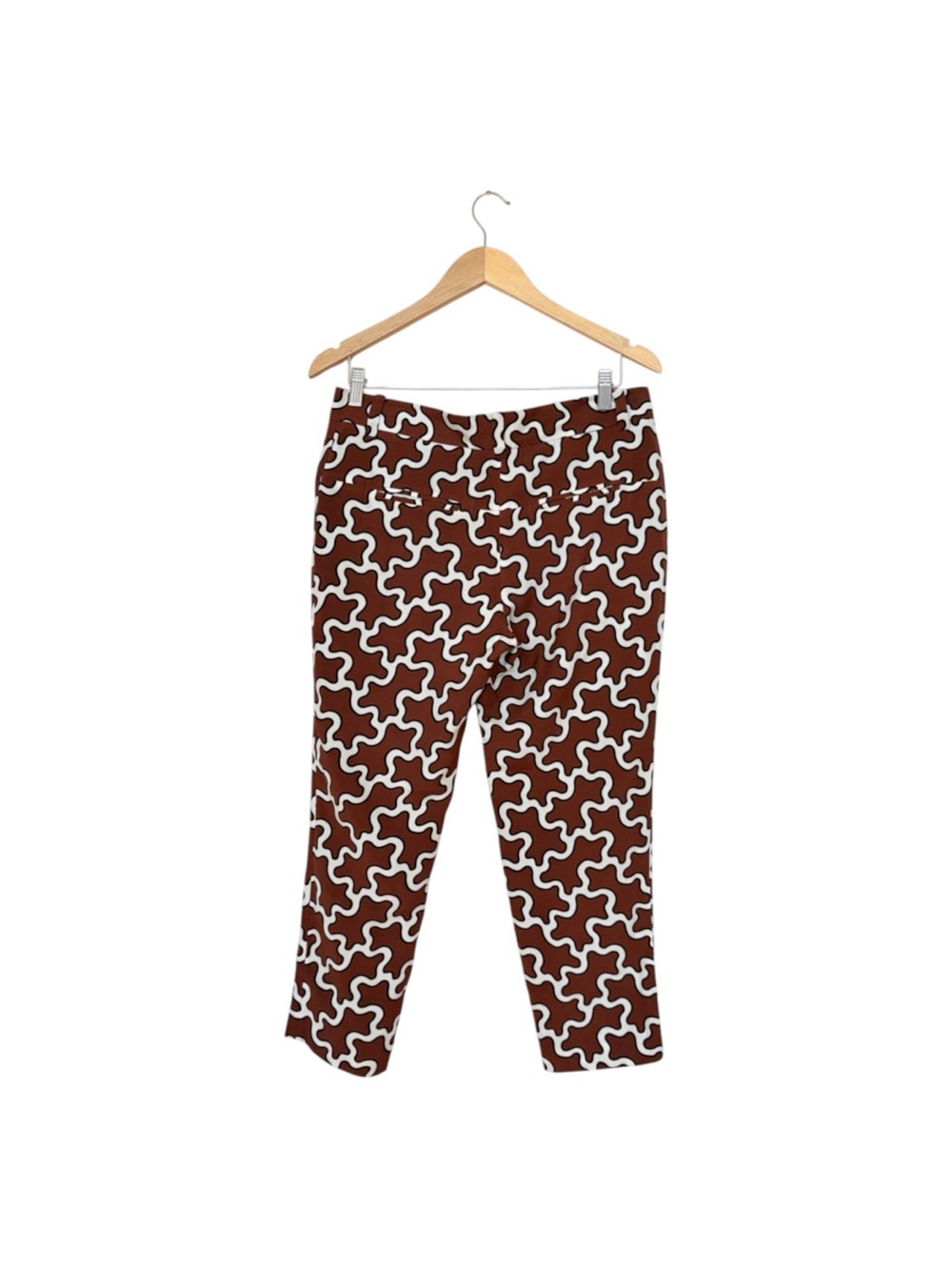 Dian Von Furstenberg Silk White Brown Tapered Leg Cropped Pant Pockets 8